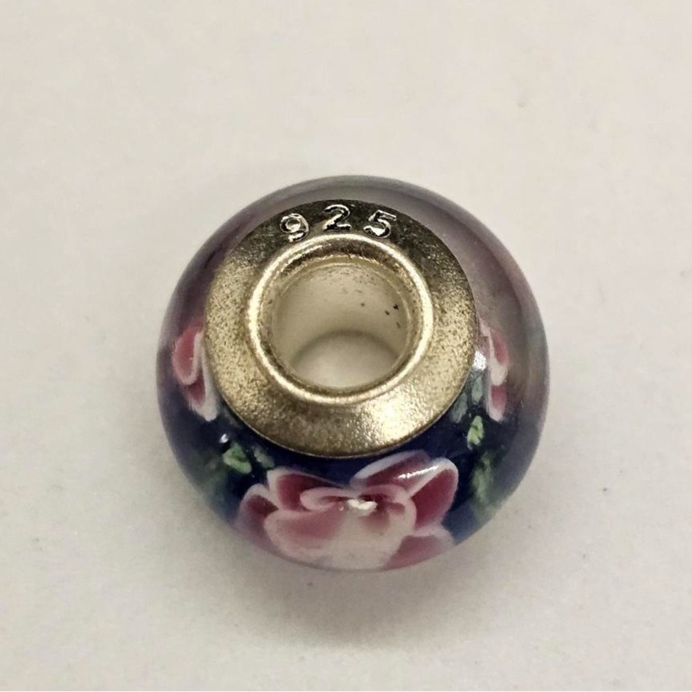 Silver and Pink Floral Bracelet Charm